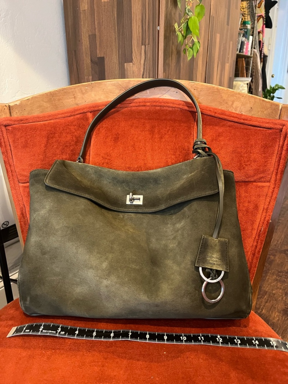 Balenciaga Rodeo Medium Suede Khaki Shoulder Bag with Silver Hardware - Picture 8 of 10